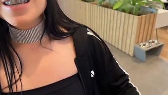 A Beautiful Latina Gets A Deep Throat Blowjob From A Fan At The Mall.
